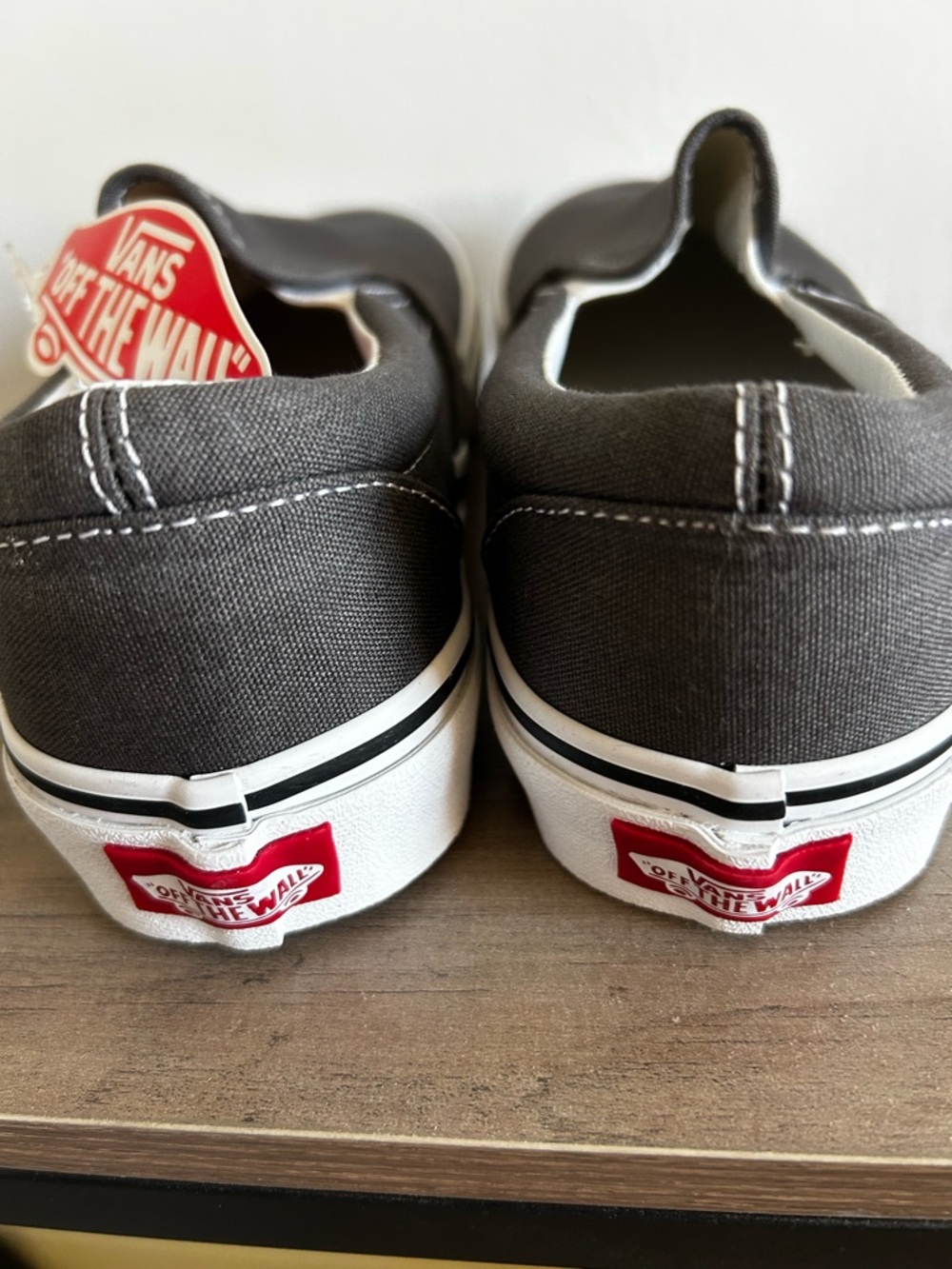 Vans Charcoal Gray Slip-On Canvas Sneakers with White Soles - Picture 4 of 6